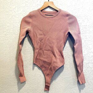 Bershka Pink Ribbed High Neck Thong Bodysuit Size Large